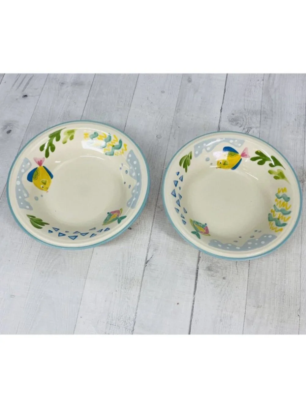 Studio Nova BARRIER REEF Y2310 Fish Aqua Tim Stoneware Soup Cereal Bowls Set 4